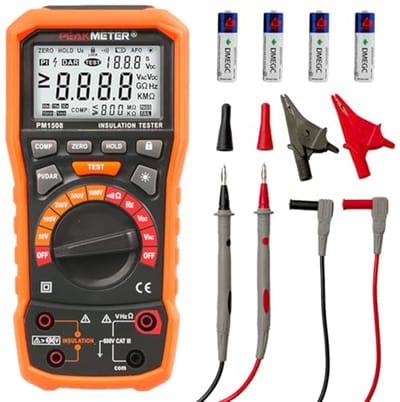 Digitale megohmmeter voor isolatieweerstand, 1000 V AC/DC, tot 100 GΩ met PI/DAR, frequentie- en laagspanningstest, groot LCD-display