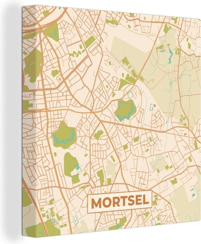 Canvas Schilderij Mortsel - Plattegrond - Stadskaart - Kaart - België - 20x20 cm - Wanddecoratie