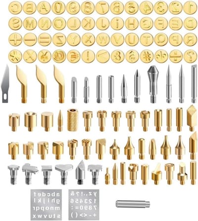 Houtbrand Set - Brandpunten Accessoires - Creatief Bewerken - 112 Delige Kit - Letters Cijfers Symbolen - Goud Zilver