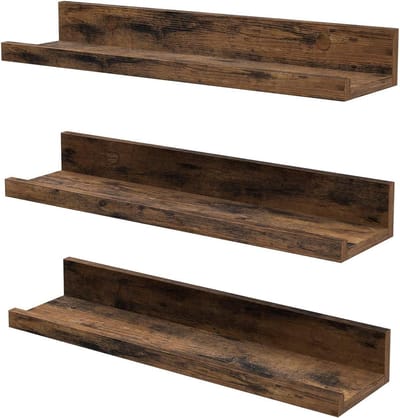 Wandplanken set van 3 zwevend - lengte 38 cm - verhoogde voorkant - decoratieve items - kruidenpotjes - fotolijsten - vintage bruin Opbergrek