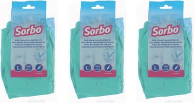 Sorbo | 3 paar Huishoudhandschoenen anti-allergie  | Maat L | Latexvrij | Groen