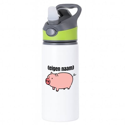 Hacebo® - varken met eigen naam waterfles met rietje groen - Varken - boeren/varken liefhebbers - iemand die houdt van varkens - verjaardag - cadeau - kado - geschenk - water fles - 650ML