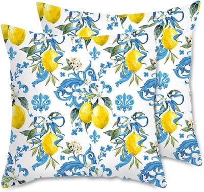 Zomer Kussenhoezen met Citroenbloemen en Bladeren, 45x45cm Decoratieve Kussens voor Slaapkamer en Woonkamer, Set van 2 Stuks