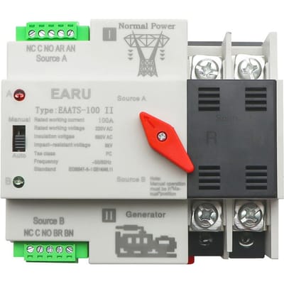 Compacte automatische omschakelaar Elektrische keuzeschakelaars Dubbele stroomschakelaar Zonne-energierail W2R-2P 220V