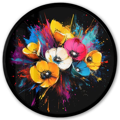 Poster in lijst Rond - Fotolijst 40x40 cm - Posters - Bloemen - Kleurrijk - Graffiti - Modern - Boeket - Ronde posterlijst zwart - Decoratie - Wanddecoratie woonkamer - Muurdecoratie slaapkamer