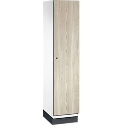 C+P locker Cambio, 1 vak, met plint, B 400 x D 525 x H 1980 mm, decor verkeerswit/ essenhout