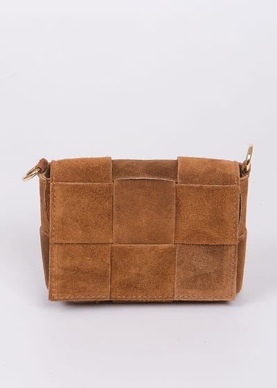 Viabologna Angela Suède Dames Tas – Gevlochten Clutch & Crossbody – Roestbruin