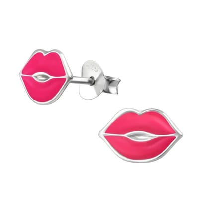 Aramat Jewels | Oorbellen | Zilveren Lippen Oorstekers – 11x7mm 925 Zilver Speels Design | Roze-11x7mm | |7mm | Zilver | Kinderen, Volwassenen | Verkleurd niet