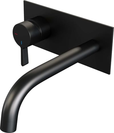 Brauer Black Edition inbouw wastafelmengkraan met gebogen uitloop en afdekplaat model E2 mat zwart