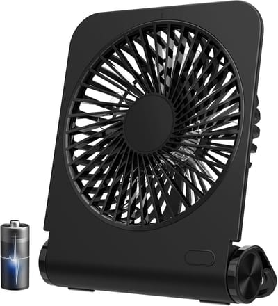 Kleine Bureauventilator - Stille Tafelventilator USB Oplaadbaar - 225° Opvouwbare Mini Ventilator met 4 Snelheden - Draagbare Reisventilator voor Kantoor, Kamperen en Slaapkamer - 16 Uur Batterij - Zwart