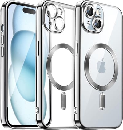 Hoesje Geschikt voor iphone 15 plus Hoesje - Geschikt voor MagSafe - Arara siliconen Backcover - Zilver