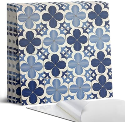 Coloray Plaktegels - Geometrisch bloemenpatroon Portugese Tegels - 30 cm x 30 cm - Blauw Plaktegels - 9 stuks - Vierkant PVC Tegels - Plaktegels Keuken - Zelfklevende Vloertegels - Vinyl Tegels - Zelfklevende Tegels