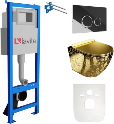 LAVITA LAV 101 Toiletset - 40cm Breed - Wandcloset SOFI GOLDEN EYE - Randloos - Bedieningsplaat Chroom