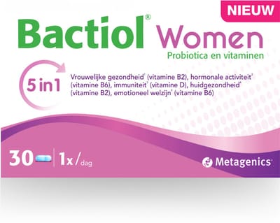 Bactiol Women Biotica voor Vrouwen – 30 Capsules - 4 Miljard Bacteriestammen - Unieke 5-in-1 Ondersteuning Urogenitale Gezondheid - Hormonale Balans - Darmgezondheid - Immuniteit & Emotioneel Welzijn - Blijft 24u in de Darmen - Vitamine B2-B6 & D