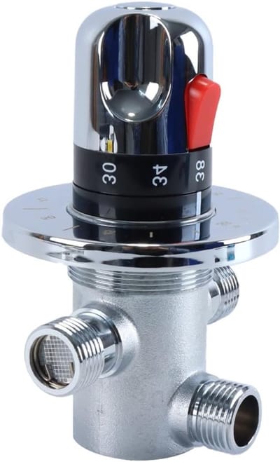 Thermostaatkraan 1/2 inch 3-Weg Kraan voor Douchinstallatie, Messing Thermostaat voor Handdouche en Inbouwpaneel