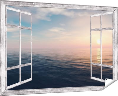 Gards Tuinposter Doorkijk Zee Water tijdens Zonsondergang - 180x120 cm - Tuindoek - Tuindecoratie - Wanddecoratie buiten - Tuinschilderij