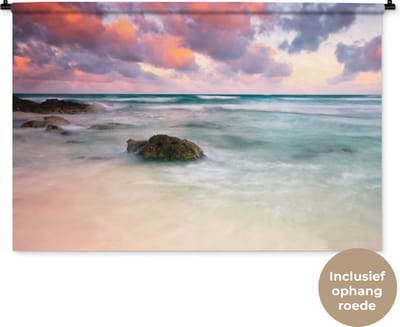 Wandkleed Tulum - Zonsondergang aan het strand in Tulum Mexico Wandkleed katoen 150x100 cm - Wandtapijt met foto
