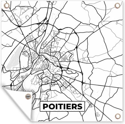 Tuin poster Frankrijk - Plattegrond - Poitiers - Stadskaart - Kaart - Zwart wit - 200x200 cm - Tuindoek