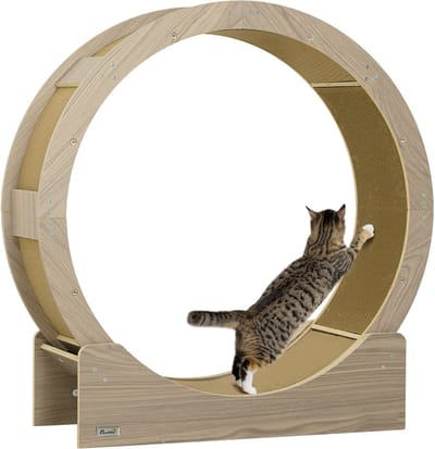 PawHut Katzenlaufrad Laufrad für Katzen 91 cm mit Bremse, Kratzbrett, Katzenrad für gesunde Bewegung, Entspannung, Walnuss