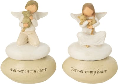 J-Line figuur Engel - steen - beige/wit - 2 stuks