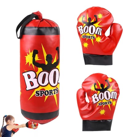 Kinder Bokszak - Boksset Kinderen - Binnen Fitness - Inclusief Handschoenen - 15x15x31 cm