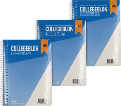 Collegeblok A4 formaat met lijn 160 vel - Spiraalblok gelinieerd - 70 grams papier schrijfblok - 3 stuks - DULA