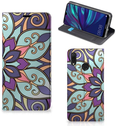 Huawei Y7 hoesje Y7 Pro (2019) Smart Cover Purple Flower