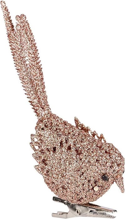 1x Kerstboomversiering glitter roze vogeltjes op clip 12 cm - Kerstboom decoratie vogeltjes