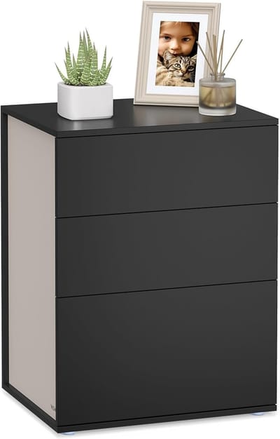 MAZAZU Nachtkastje met 3 Lades – Modern Design – Slaapkamerkastje met Opbergruimte – Elegant en Functioneel - Zwart