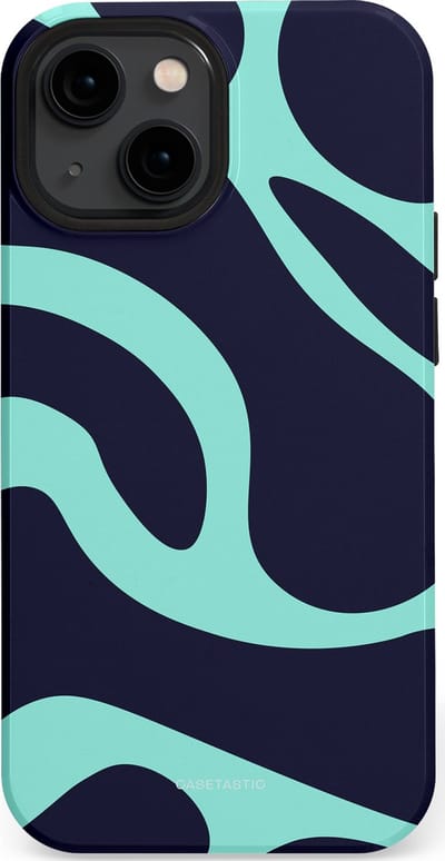 Casetastic Hoesje Geschikt voor Apple iPhone 13 Mini Magsafe - Stijlvolle Beschermende Duo-layer Case - Golvenritme Aqua-Marine