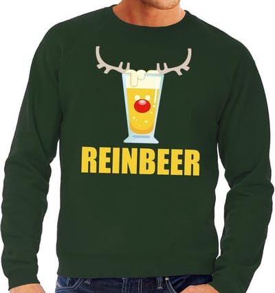 Bellatio Decorations Foute kersttrui - sweater - bierglas Reinbeer - groen - voor heren - Kersttruien - Kleding S