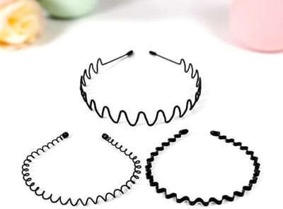 Maison Elara Golvende Metalen Haarband - Set van 3 - Flexibele Diadeem voor Mannen en Vrouwen - Zwart