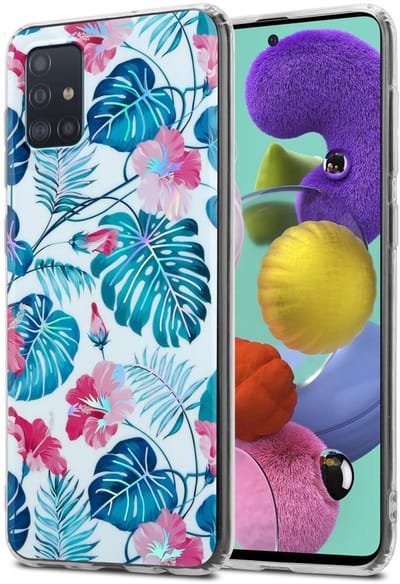 Cadorabo Hoesje geschikt voor Samsung Galaxy A51 4G / M40s in SCHILDPAD BLADEN - Beschermhoes gemaakt van TPU siliconen Case Cover met bloemenmotief