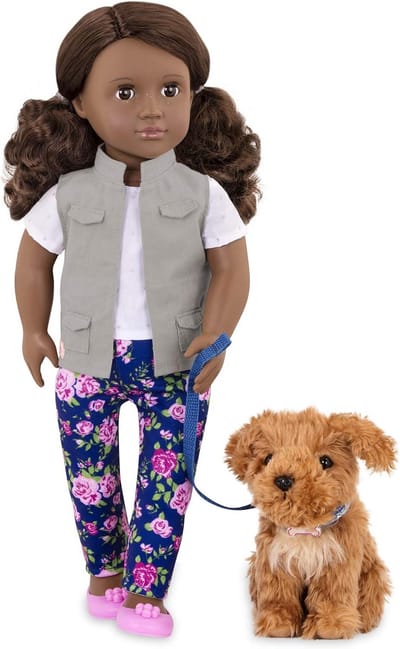 Pop met hond - Speelgoedpop met huisdier - Rollenspel - Zacht lichaam - 46 cm - Veelkleurig