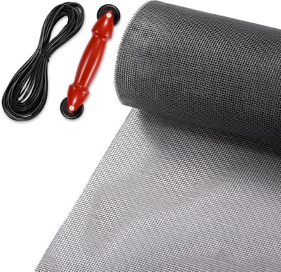 Thijox - Professionele vliegenhor set voor raam & deur - 150x300cm zwart glasvezel stof - incl. Φ 12m bies, ergonomisch oprolgereedschap & cutter voor