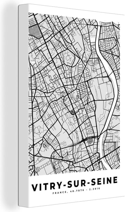 Canvas Schilderij Kaart - Stadskaart - Frankrijk - Vitry-sur-Seine - Plattegrond - 20x30 cm - Wanddecoratie