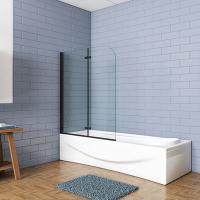 Aica Luxe Badwand 90x140cm-2-Delig Inklapbaar 6mm Transparant Easy Clean Gehard Glas-mat zwart-Eenvoudige Montage