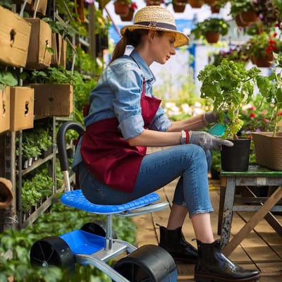 Rollend Tuinzitje - Tuinkar Zitting - Comfortabel Tuinieren - 360 Graden Draaibaar - Hoogte Verstelbaar - Groen