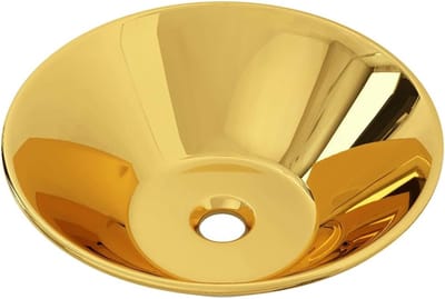 Keramische Wastafel - Wasbak Gootsteen - Badkamer Inrichting - Werkblad Installatie - Ronde Vorm - Goud