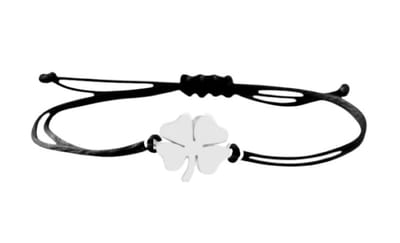Geluksarmband - geluksbrenger - klavertje vier armband - zwart touw zilverkleurig 1 stuks