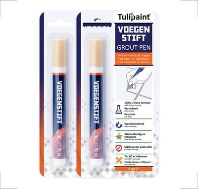DuoPack - Tulipaint Voegenstift (Crème) - Voegenmarker - Voegenpen - Voegenverf - Voegstift - Voegverf - voegen verven schilderen - voegenfris - voegenreiniger - voegen verf - tegelvoegen schoonmaken schoonmaakmiddel - tegelvoeg voeg stift marker pen