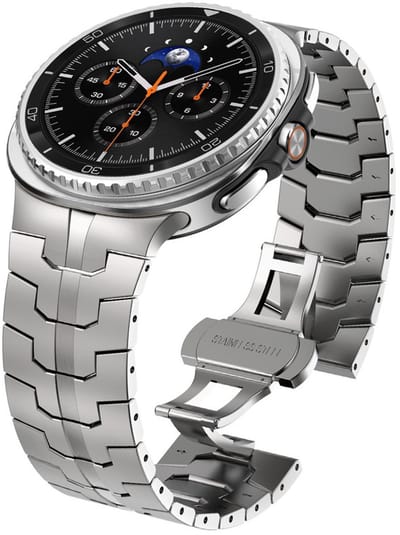 Luxe stalen bandje - geschikt voor Samsung Galaxy Watch 8 (40mm) / Galaxy Watch 8 (44mm) / Galaxy Watch 8 Classic - rvs schakelband met vlindersluiting - titanium