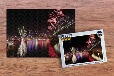 Puzzel Sydney Harbour Bridge met vuurwerk in Australië - Legpuzzel - Puzzel 1000 stukjes volwassenen