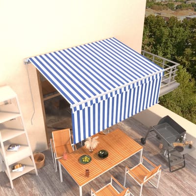 vidaXL - Luifel - handmatig - uittrekbaar - met - rolgordijn - 3,5x2,5 - m - blauw - wit