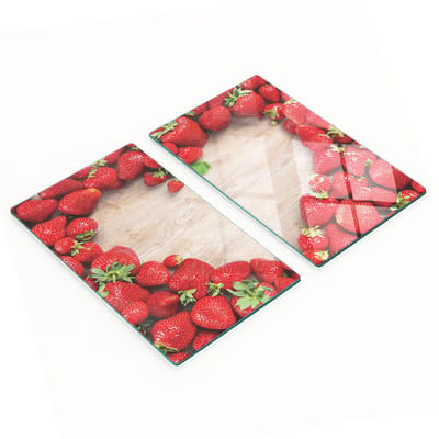 Glazen snijplanken met aardbeienhartjesmotief, 2x30x52 cm