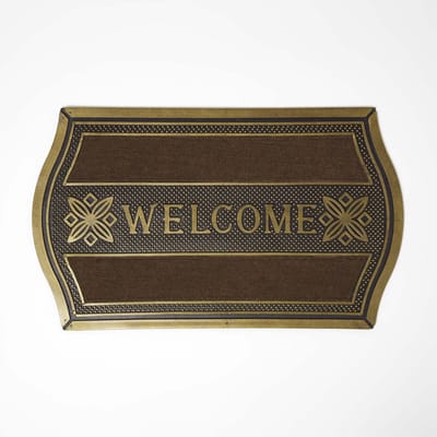 Homescapes gebogen deurmat “Welcome” 45 x 75 cm – antislip, goudbruin