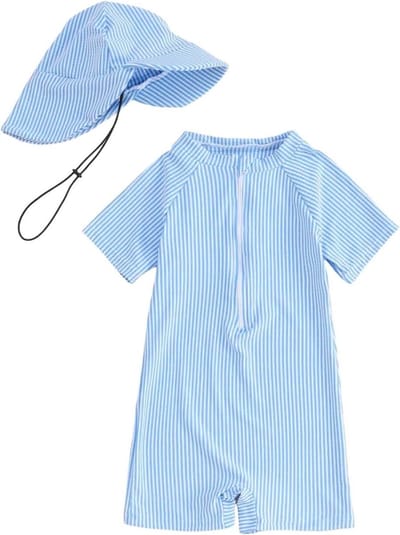 Baby Zwempak met Hoed - Zwemset Jongen - Zomer Zwemmen - Rash Guard - 0-3 Jaar - Blauw