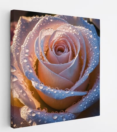 Saammp Canvas Schilderij - Abstracte Roos met Druppels - Bloemen - Abstract - 20x20 - Foto op canvas - Wanddecoratie - Muurdecoratie Woonkamer - Kantoor Decoratie