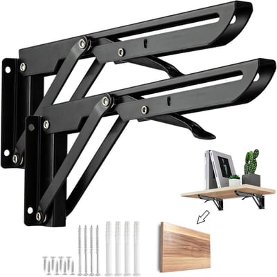 Opvouwbare Plankdragers - Klapsteunen Wandmontage - Zelf Planken Maken - Ruimtebesparend Ontwerp - 30 cm - Zwart