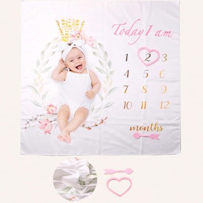 Ylsteed Print Baby Mijlpijl Deken Pasgeboren Foto Props Fotografie Achtergrond Baby Maandelijkse Groei Souvenir Accessoires (as the picture,100X100cm)